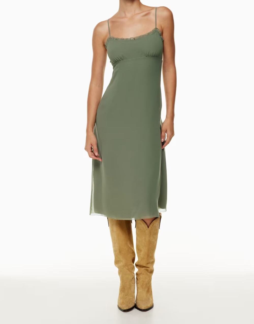 Wilfred Aritzia Sister Dress US‎ 8 Chiffon Midi Slip Sage Green Fairy Romantic